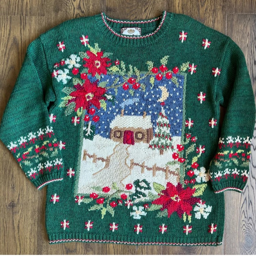 VTG  Tiara International Oversized Christmas Cabin Sweater M